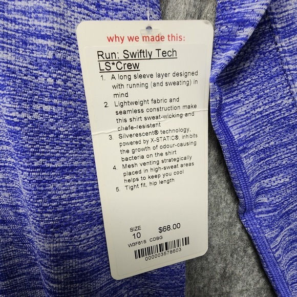 Lululemon Run Swiftly Tech Long Sleeve Crew Shirt Womens Sz 10 Pigment Blue NEW - Picture 7 of 9